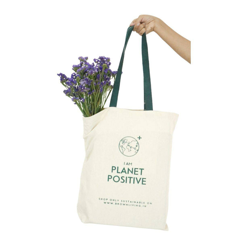 Buy Reusable Cotton Tote Bag - Planet Positive - Off White | Shop Verified Sustainable Tote Bag on Brown Living™