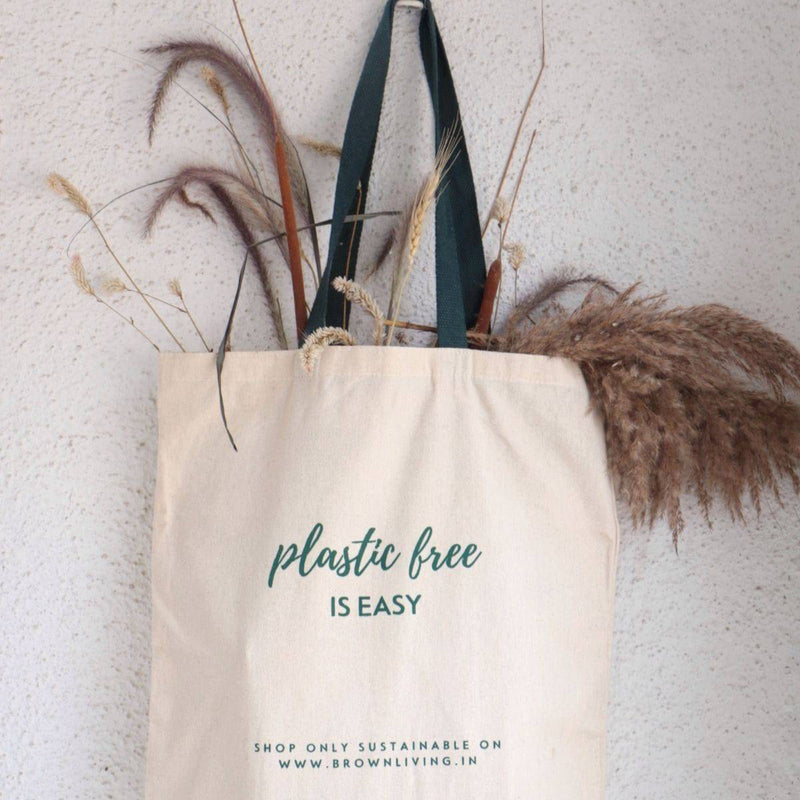 Buy Reusable Cotton Tote Bag - Plastic Free Is Easy - Off White | Shop Verified Sustainable Tote Bag on Brown Living™