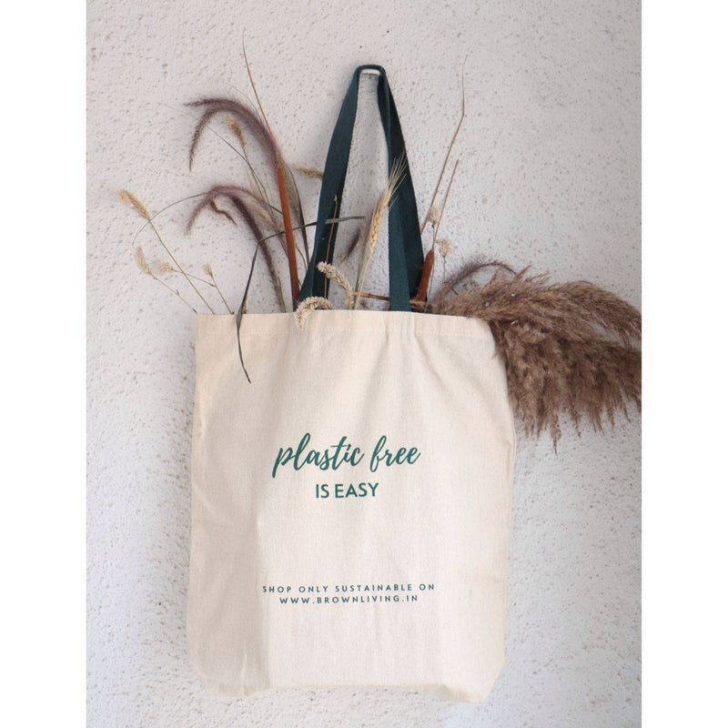 Buy Reusable Cotton Tote Bag - Plastic Free Is Easy - Off White | Shop Verified Sustainable Tote Bag on Brown Living™