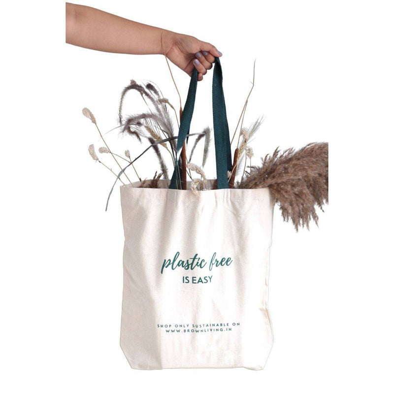 Buy Reusable Cotton Tote Bag - Plastic Free Is Easy - Off White | Shop Verified Sustainable Tote Bag on Brown Living™