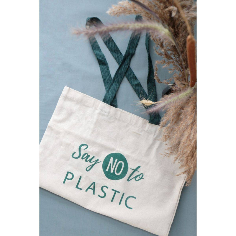 Buy Reusable Cotton Tote Bag - Say No To Plastic - Off White | Shop Verified Sustainable Tote Bag on Brown Living™