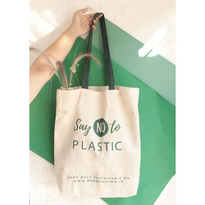 Buy Reusable Cotton Tote Bag - Say No To Plastic - Off White | Shop Verified Sustainable Tote Bag on Brown Living™