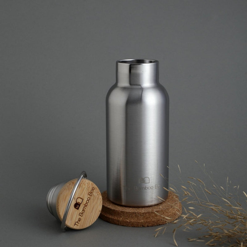 Buy Reusable Thermos Stainless Steel Bottle with a Bamboo Lid | Double Wall 304 SS | Shop Verified Sustainable Bottles & Sippers on Brown Living™