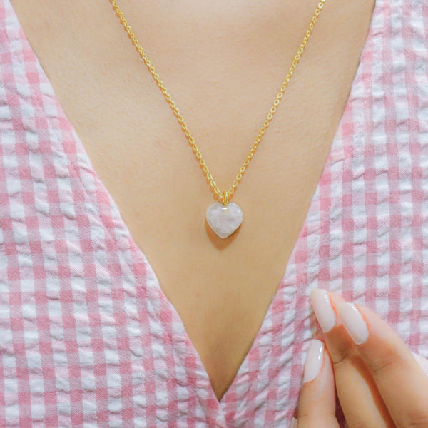 Rose Quartz Stone Pendant with Silver Chain | Verified Sustainable Womens Necklaces on Brown Living™