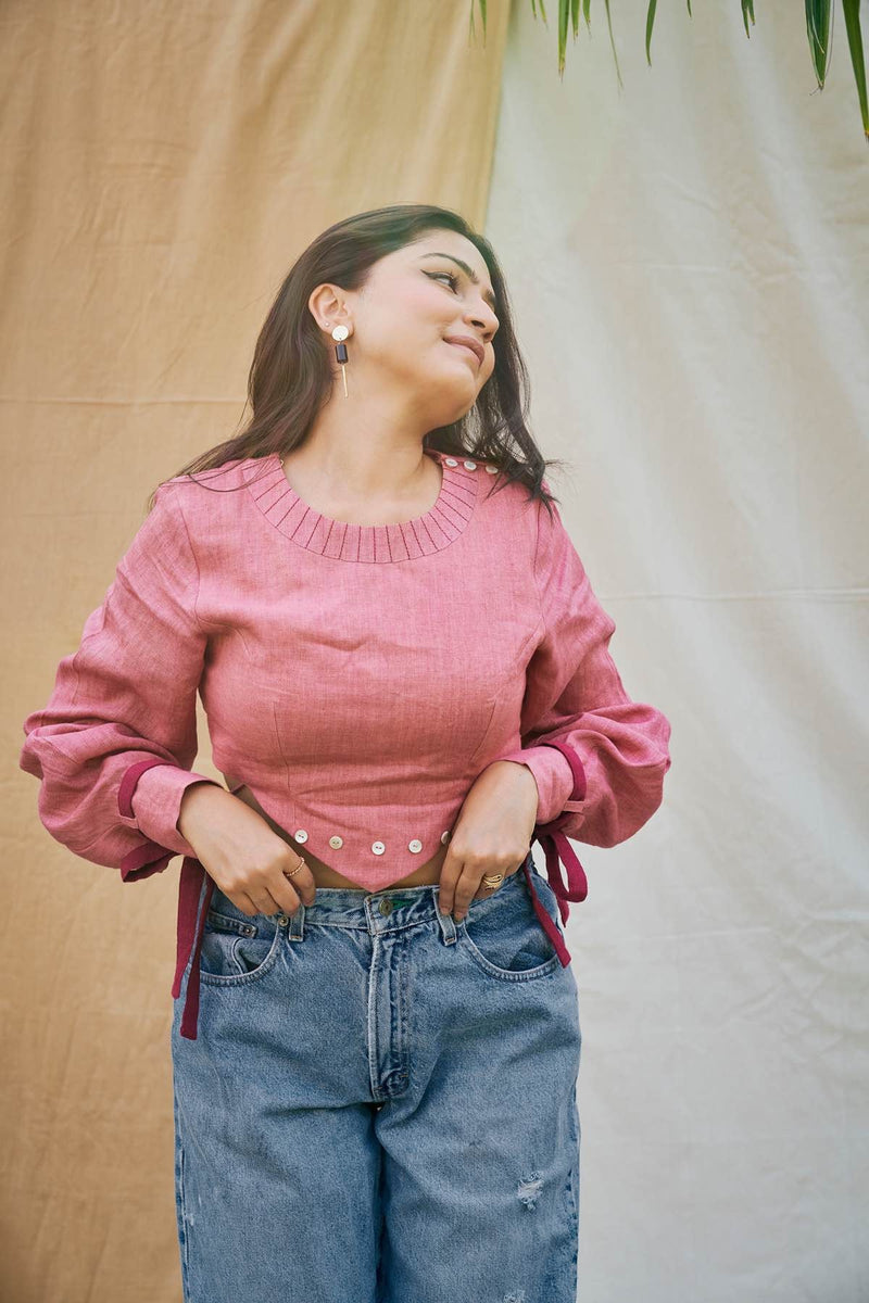 Rose Shell- Linen and Handloom Cotton Top | Verified Sustainable Womens Top on Brown Living™