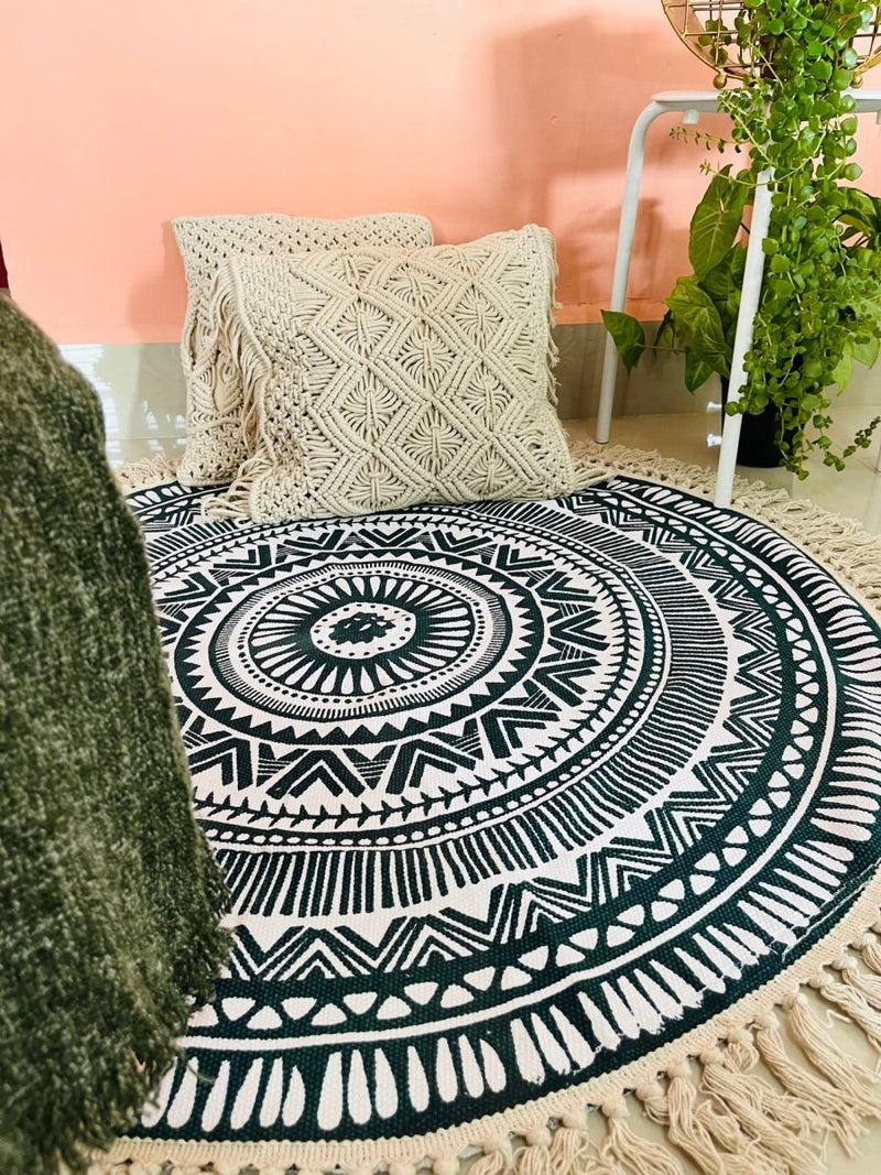 Buy Round Boho Rug and Meditation mat - Green | Shop Verified Sustainable Products on Brown Living