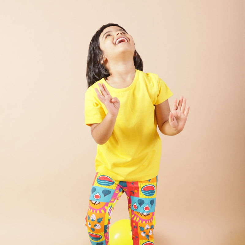 Round Neck Oversize Cotton Tee- Dandelion Yellow | Verified Sustainable Kids Shirts on Brown Living™