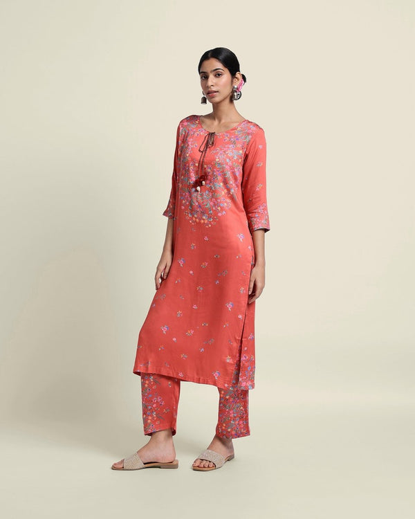 Buy Rust Red Floral Kurta Set | Shop Verified Sustainable Womens Kurta on Brown Living™