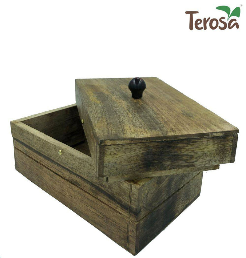 Buy Rustic Wooden Bread Box with Lid or Multi-utility Box | Made of Mango Wood | Shop Verified Sustainable Kitchen Organisers on Brown Living™