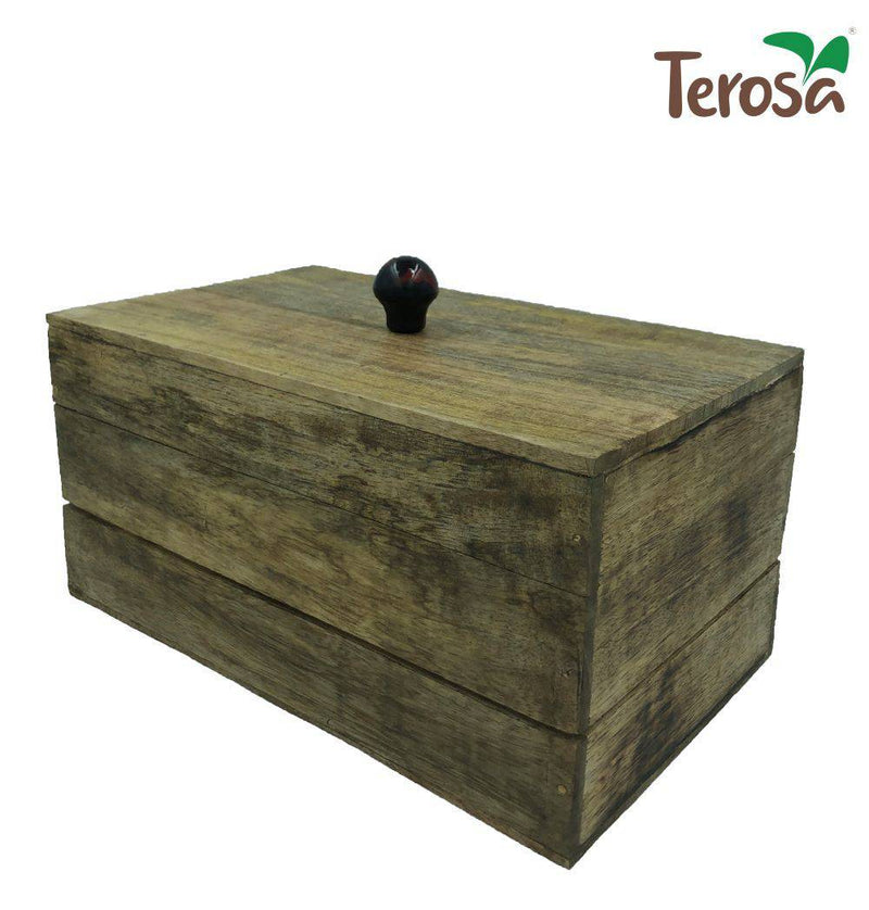 Buy Rustic Wooden Bread Box with Lid or Multi-utility Box | Made of Mango Wood | Shop Verified Sustainable Kitchen Organisers on Brown Living™