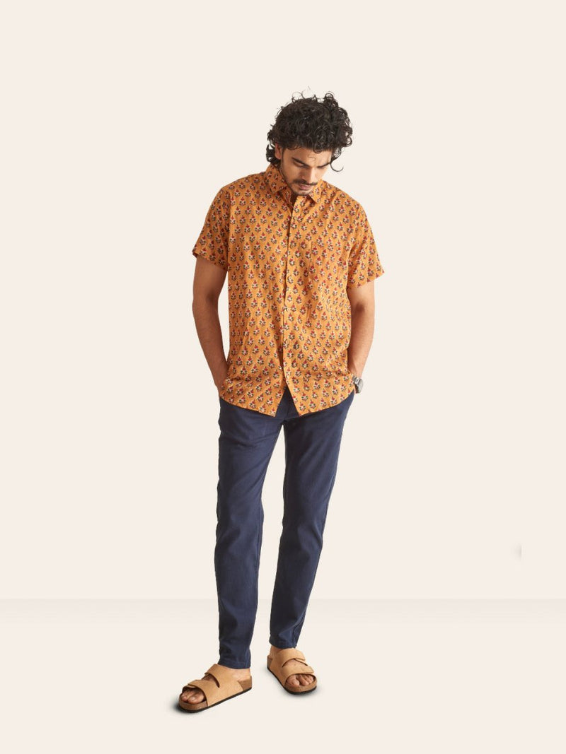 Buy Rusty Tan Handblock Printed Cotton Shirt | Shop Verified Sustainable Men Shirt on Brown Living™