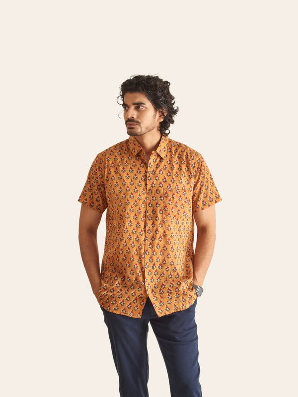 Buy Rusty Tan Handblock Printed Cotton Shirt | Shop Verified Sustainable Men Shirt on Brown Living™