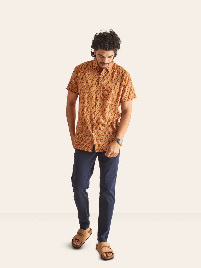 Buy Rusty Tan Handblock Printed Cotton Shirt | Shop Verified Sustainable Men Shirt on Brown Living™