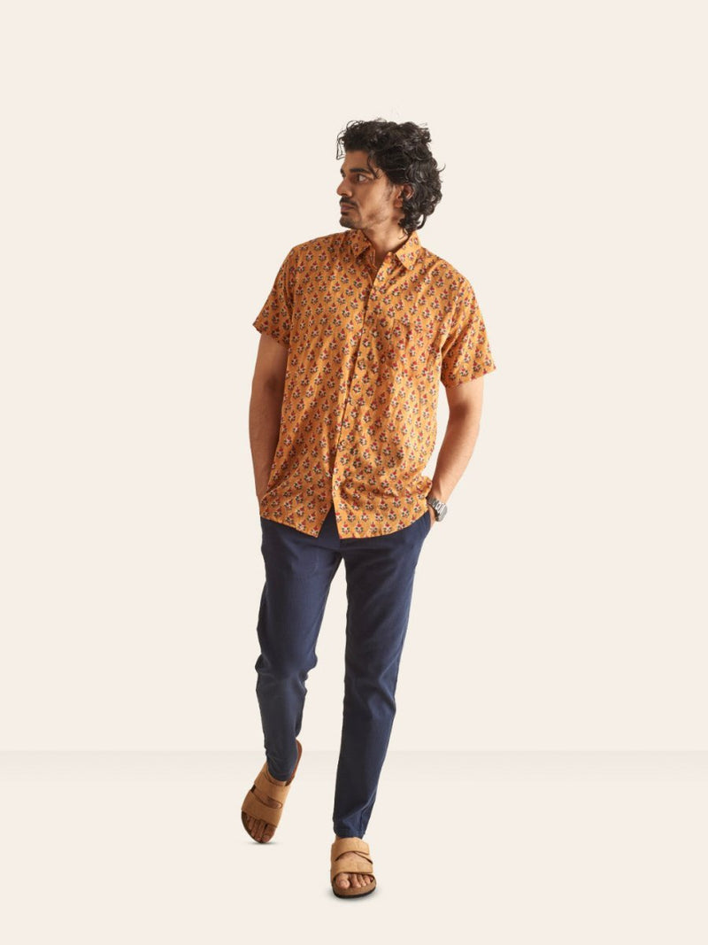 Buy Rusty Tan Handblock Printed Cotton Shirt | Shop Verified Sustainable Men Shirt on Brown Living™