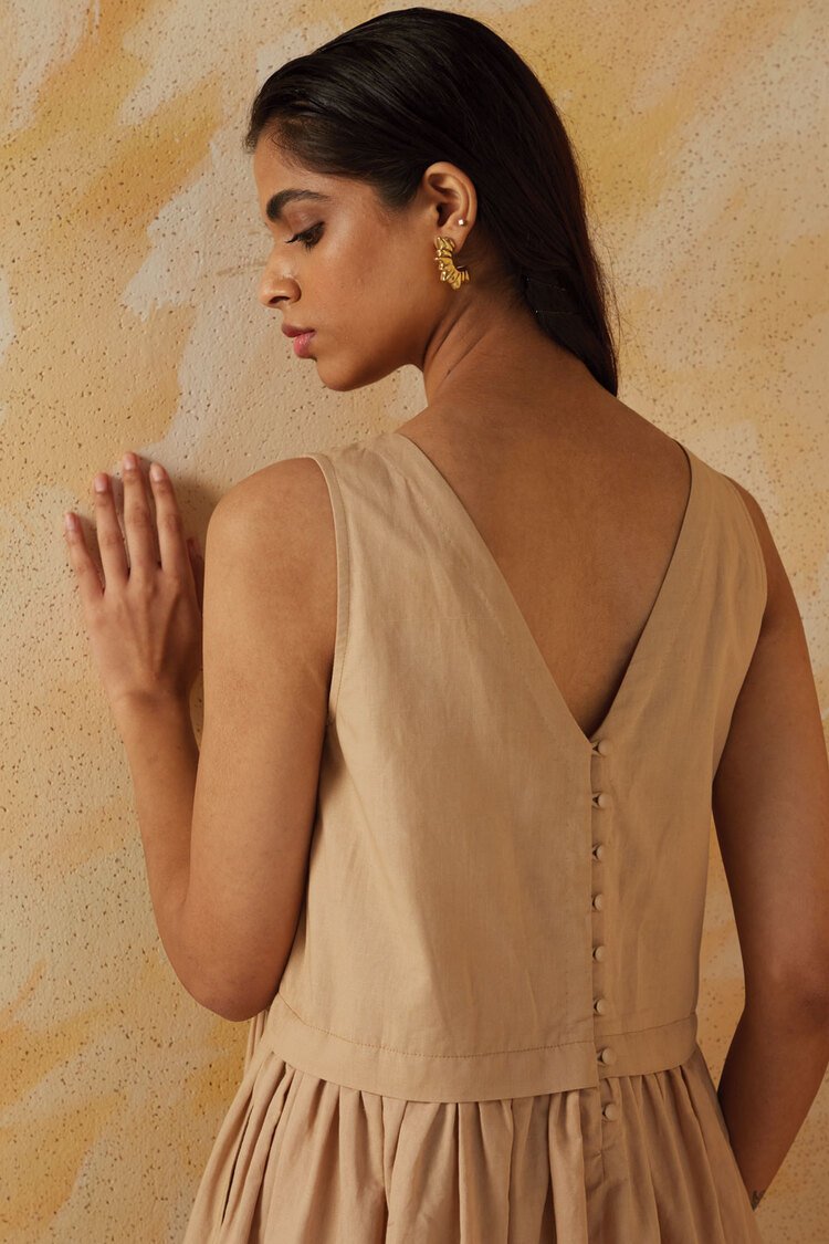 Buy Rylie Beige Solid Dress | Shop Verified Sustainable Womens Dress on Brown Living™