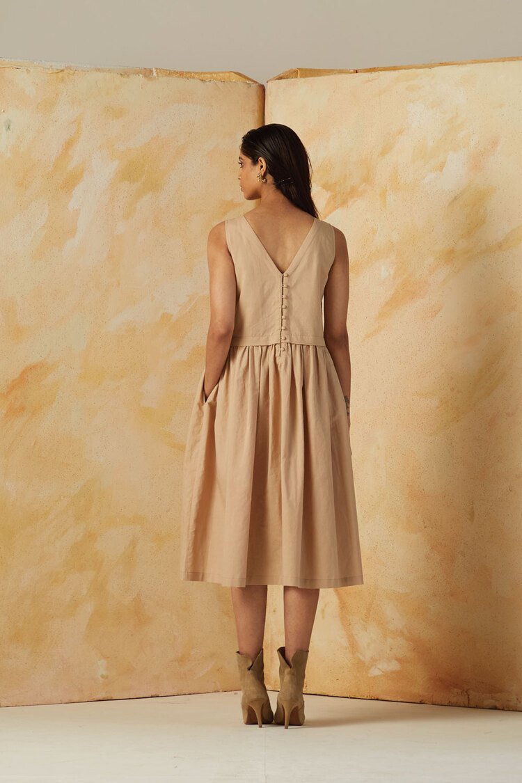 Buy Rylie Beige Solid Dress | Shop Verified Sustainable Womens Dress on Brown Living™