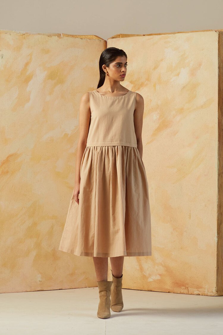 Buy Rylie Beige Solid Dress | Shop Verified Sustainable Womens Dress on Brown Living™