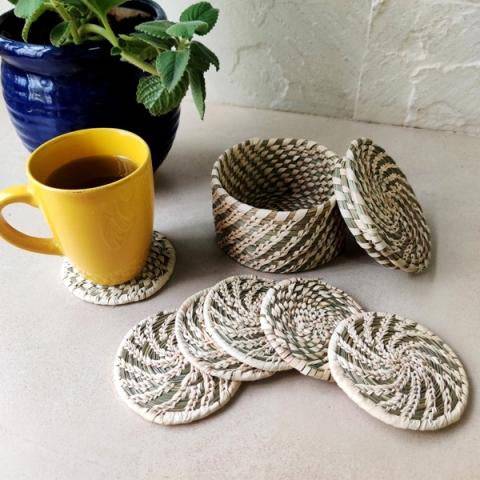 Buy Sabai Grass Coasters with Box - Set of 6 | Shop Verified Sustainable Table Decor on Brown Living™