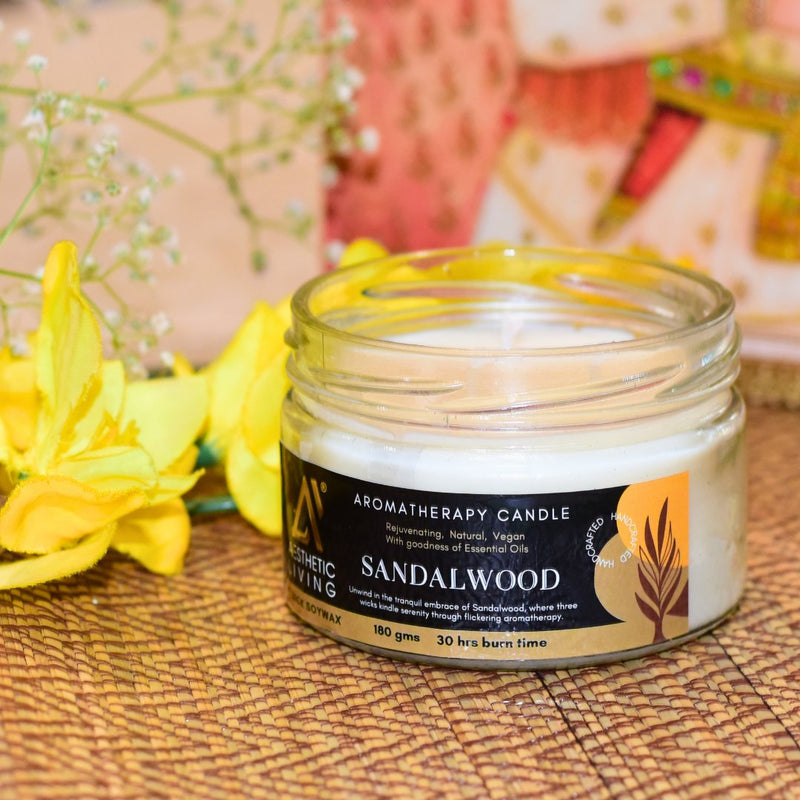 Buy Sandalwood 3 Wick Soy Wax Candle | 30 hr burn, 180 gms | Shop Verified Sustainable Candles & Fragrances on Brown Living™