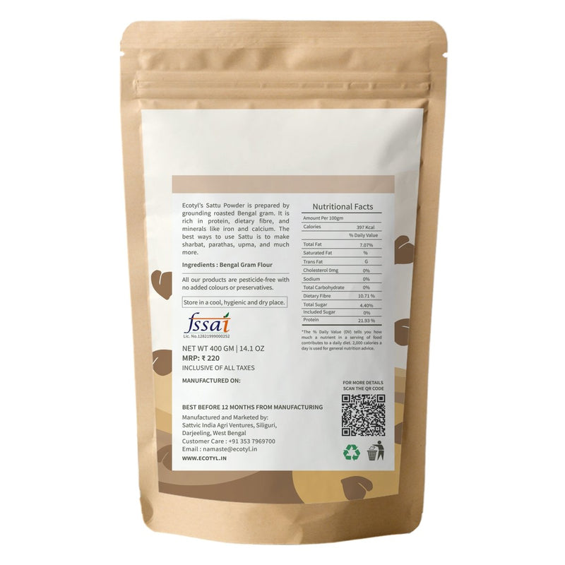 Buy Sattu Powder-400g | Roasted Gram Flour | Plant Based Protein | Shop Verified Sustainable Cooking & Baking Supplies on Brown Living™