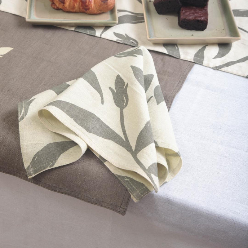 Buy Screen Printed Natural Fabric Dinner Napkins | Set of 2,4 & 6 | Shop Verified Sustainable Table Linens on Brown Living™