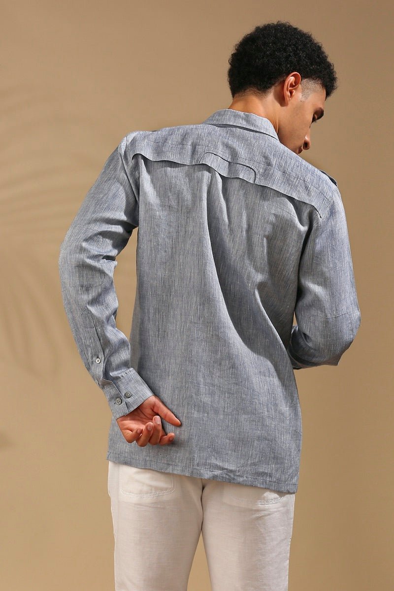 Buy Sequoia Elbow Patch Shirt - Blue Melange | Shop Verified Sustainable Mens Shirt on Brown Living™