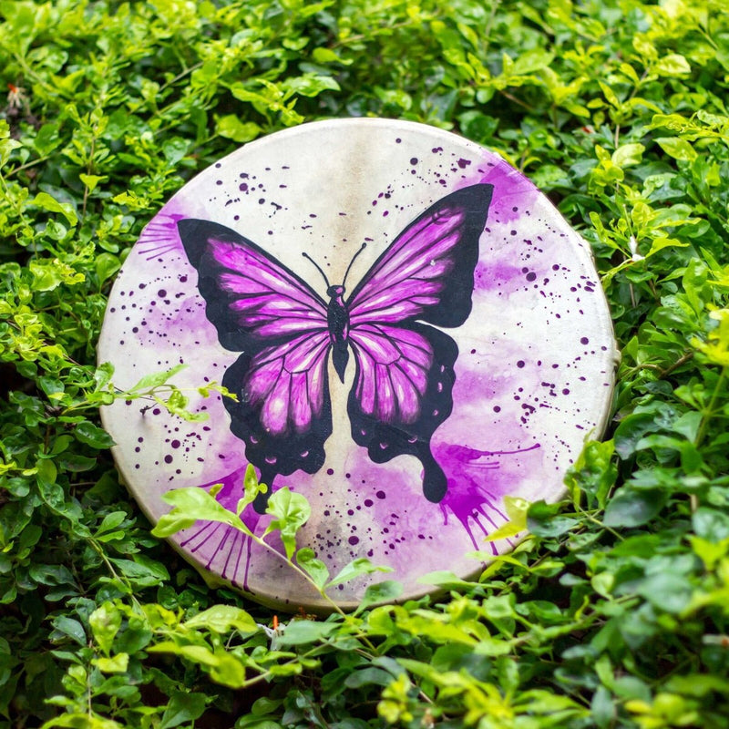 Buy Shamanic Drum- Butterfly painting | Shop Verified Sustainable Musical Instruments on Brown Living™