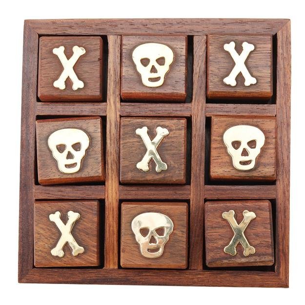 Sheesham Wood Brass Skull and Crossbones Board Game- 5" Square | Verified Sustainable Learning & Educational Toys on Brown Living™