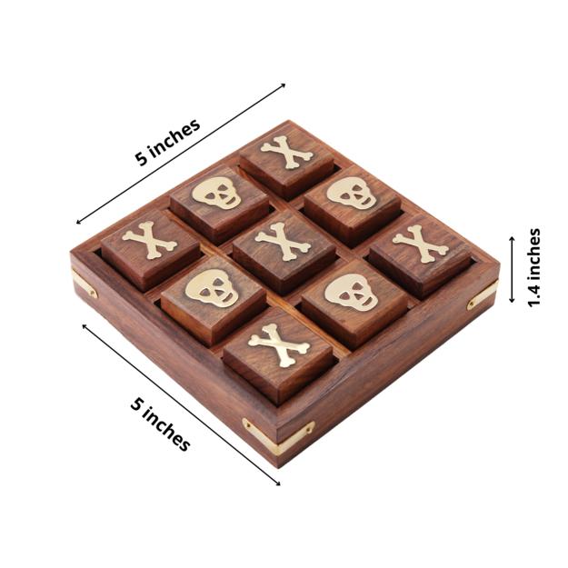 Sheesham Wood Brass Skull and Crossbones Board Game- 5" Square | Verified Sustainable Learning & Educational Toys on Brown Living™