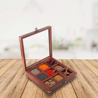 Buy Sheesham Wooden Table Top Spice Box Masala Dabba Namak Dani | Shop Verified Sustainable Kitchen Organisers on Brown Living™