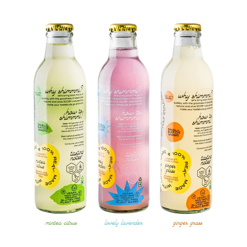 Buy Shimmmi Kombucha - Sparkling Fermented Tea | Fan Favourite Box | Box of 3 (250ml x 3) | Shop Verified Sustainable Health & Energy Drinks on Brown Living™