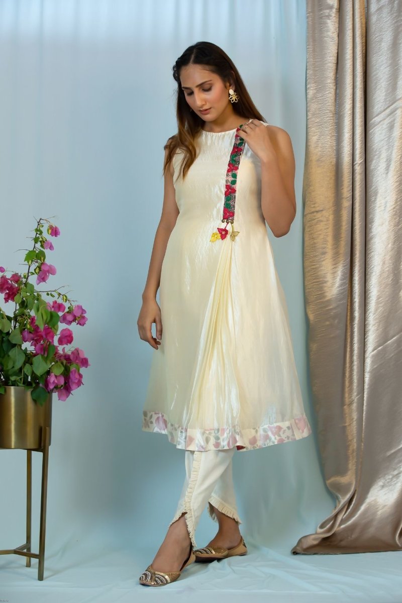 Buy Silk embroidered placket kurta with dhoti pants | Shop Verified Sustainable Womens Co-Ord Sets on Brown Living™