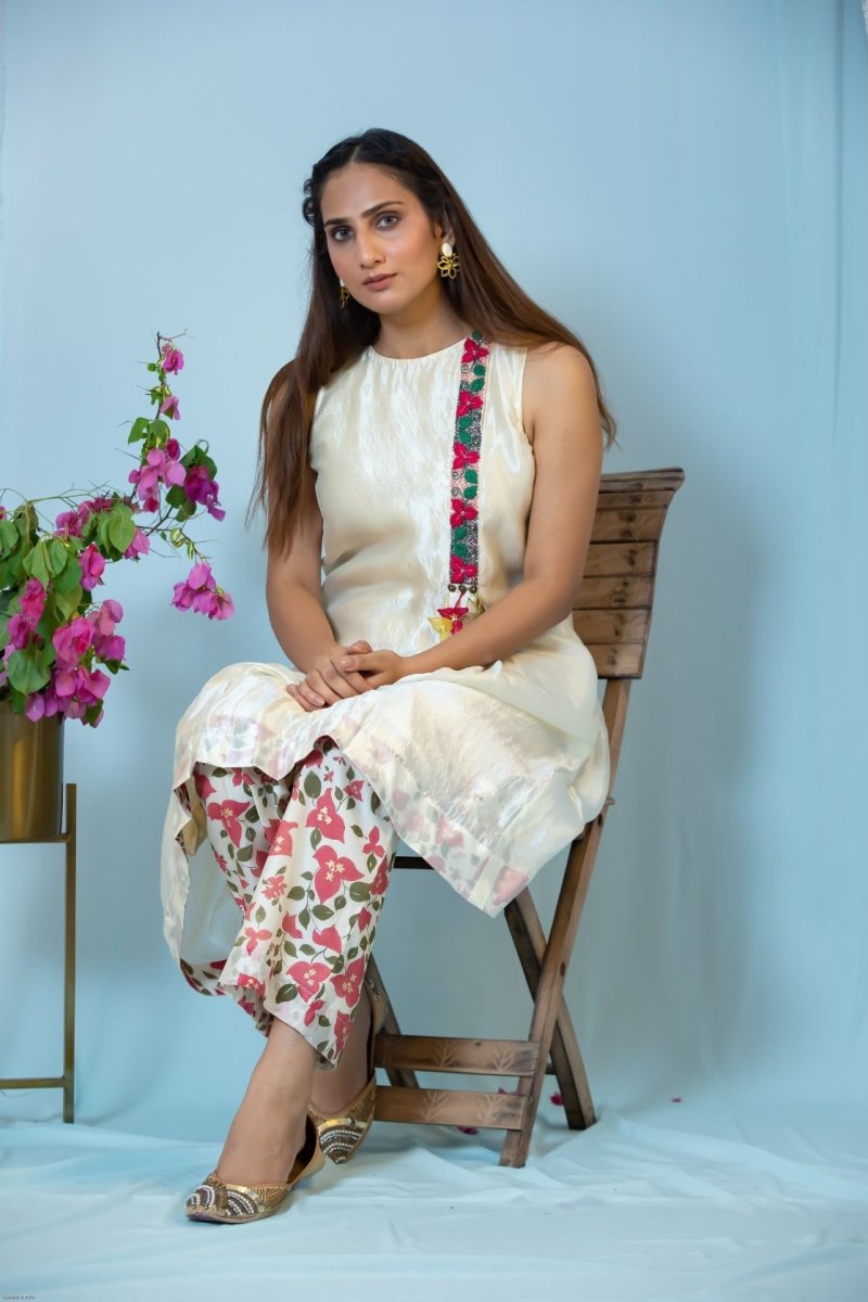 Buy Silk embroidered placket kurta with dhoti pants | Shop Verified Sustainable Womens Co-Ord Sets on Brown Living™