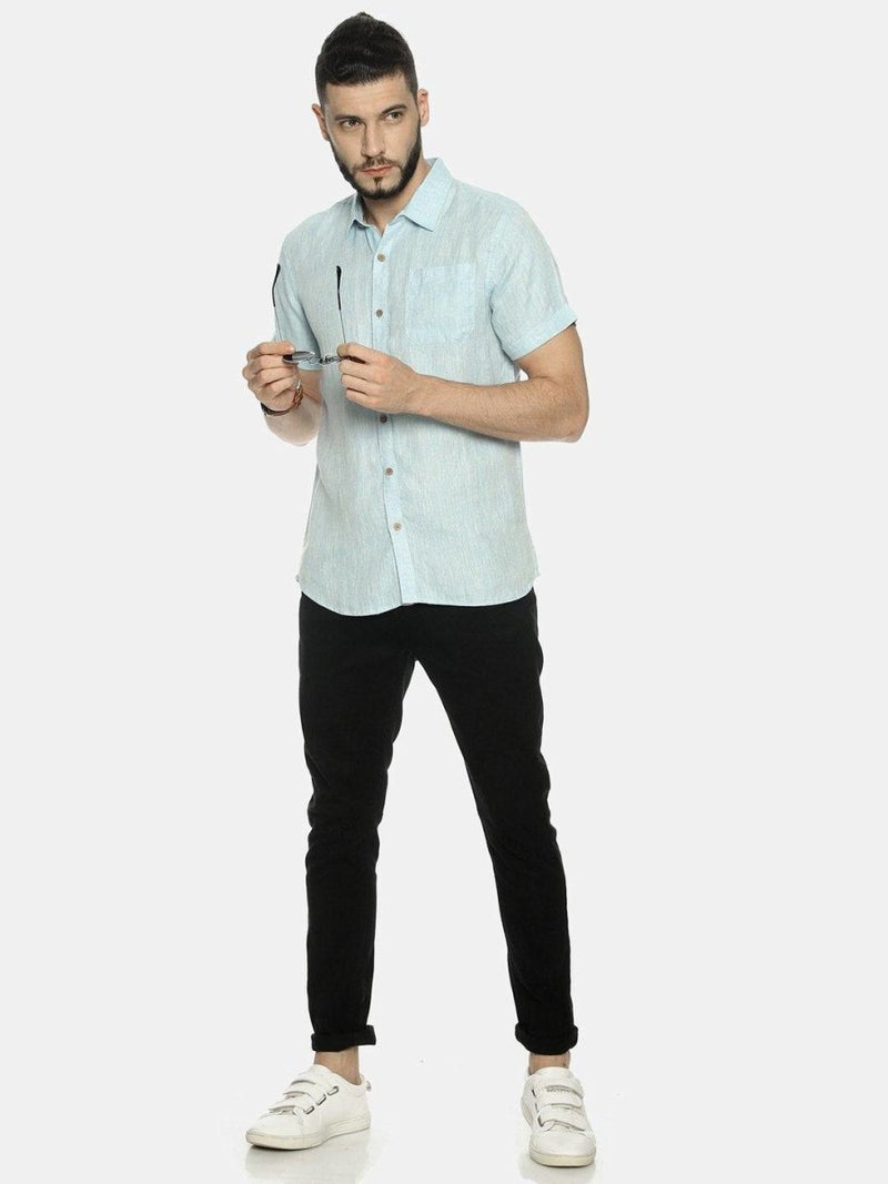 Buy Sky Blue Colour Slim Fit Hemp Casual Shirt | Shop Verified Sustainable Mens Shirt on Brown Living™