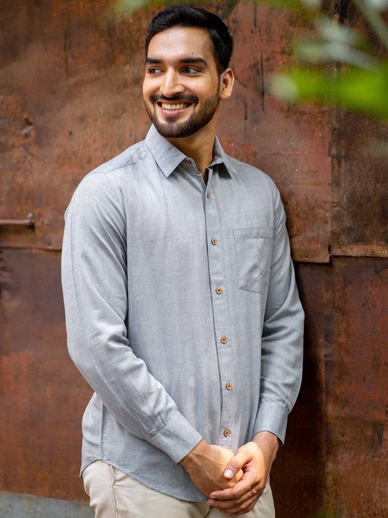 Buy Slate Grey Full Sleeve Shirt in TENCEL™ Lyocell Linen | Shop Verified Sustainable Mens Shirt on Brown Living™