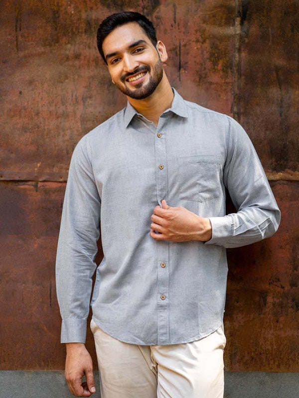 Buy Slate Grey Full Sleeve Shirt in TENCEL™ Lyocell Linen | Shop Verified Sustainable Mens Shirt on Brown Living™