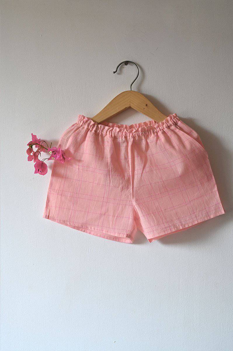 Buy Sleepover Party Kurta And Shorts Coord Set In Pink Checks | Shop Verified Sustainable Kids Nightwear on Brown Living™