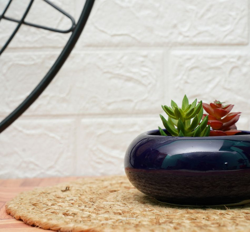 Buy Small Ceramic Pots for Desk | Dark Blue | Shop Verified Sustainable Pots & Planters on Brown Living™