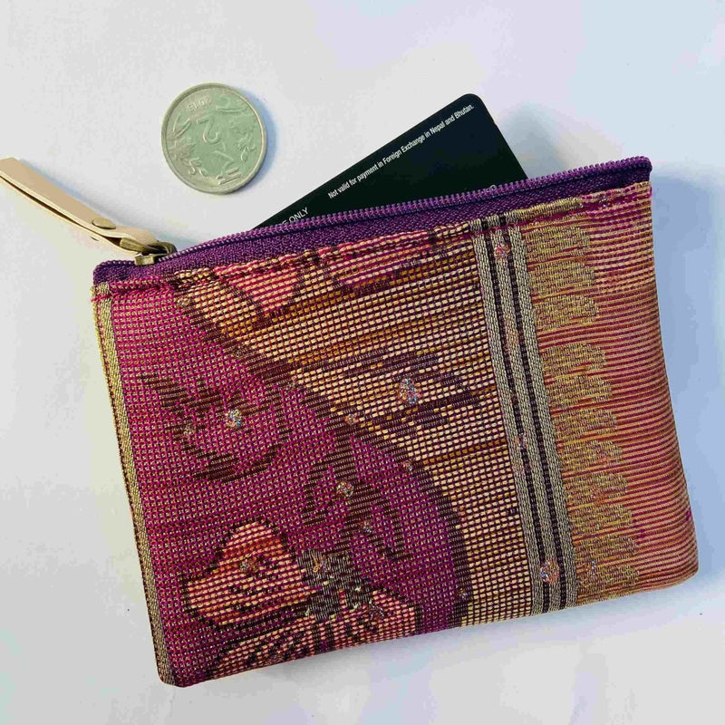 Buy Small Zipper pouch for coins and card- Pack of 3- Blue brocade | Shop Verified Sustainable Womens Bag on Brown Living™