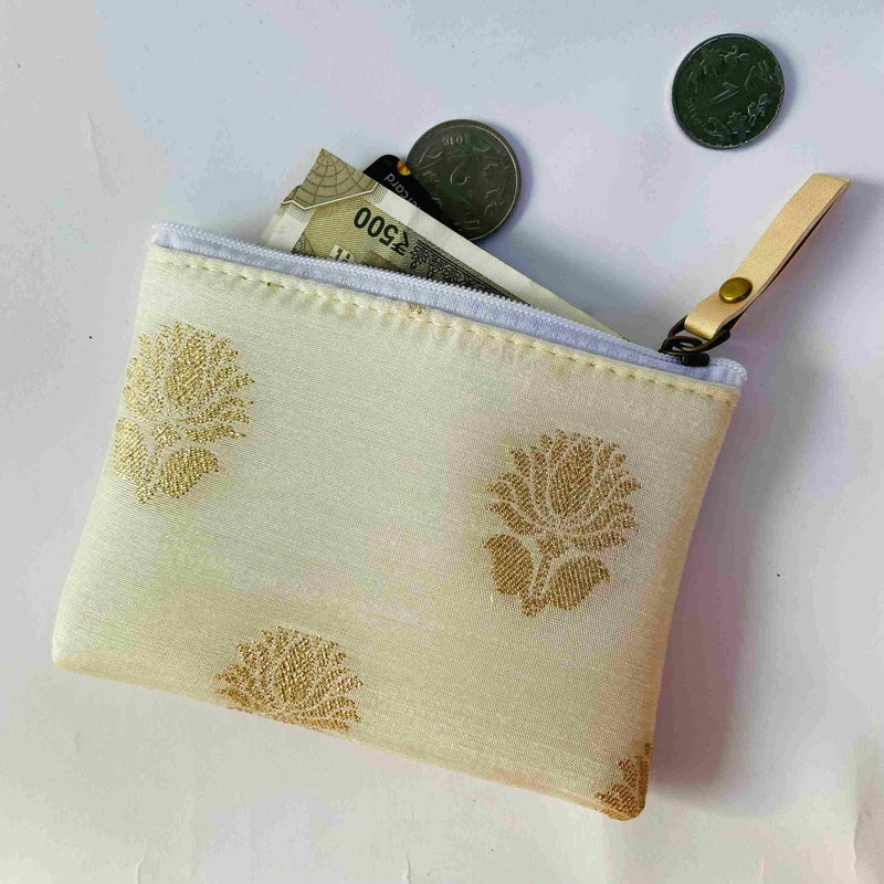 Buy Small Zipper pouch for coins and card- Pack of 3- Blue brocade | Shop Verified Sustainable Womens Bag on Brown Living™