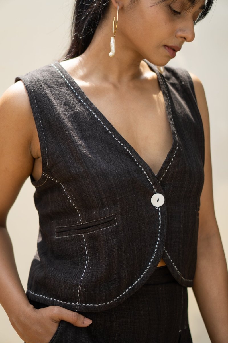 Buy Sonder Cotton Waistcoat- Black | Shop Verified Sustainable Womens Top on Brown Living™