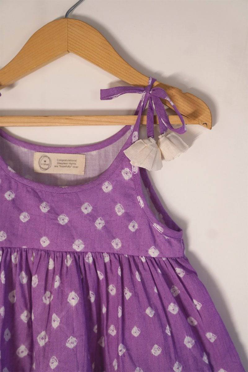 Buy Song In Your Heart' Purple Bandhani Infant Baby Cotton Sleeveless Tiered Dress | Shop Verified Sustainable Kids Frocks & Dresses on Brown Living™