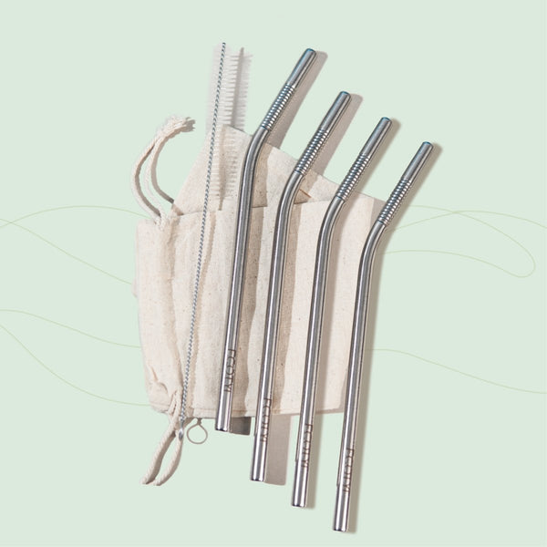 Buy Stainless Steel Reusable Straw Bent with Cleaning Brush | Set of 4 | Shop Verified Sustainable Straw on Brown Living™