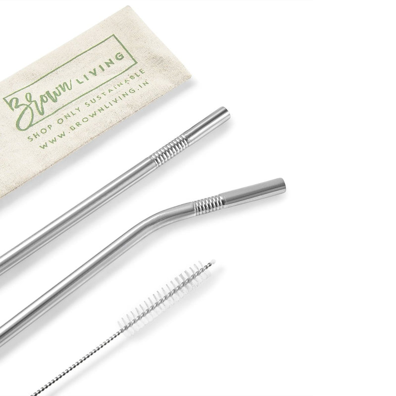 Buy Stainless Steel Straw Set | 1 bent & 1 straight with a cleaner | Shop Verified Sustainable Straw on Brown Living™