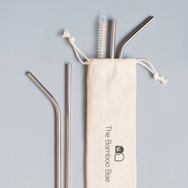 Buy Steel Straws | Reusable Straws 2 Bent + 2 Straight + 1 Cleaner + 1 Pouch | Eco friendly Straws | Shop Verified Sustainable Straw on Brown Living™