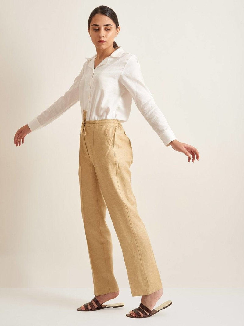 Buy Straight Fit Linen Pants - Herringbone Weave | Shop Verified Sustainable Womens Pants on Brown Living™