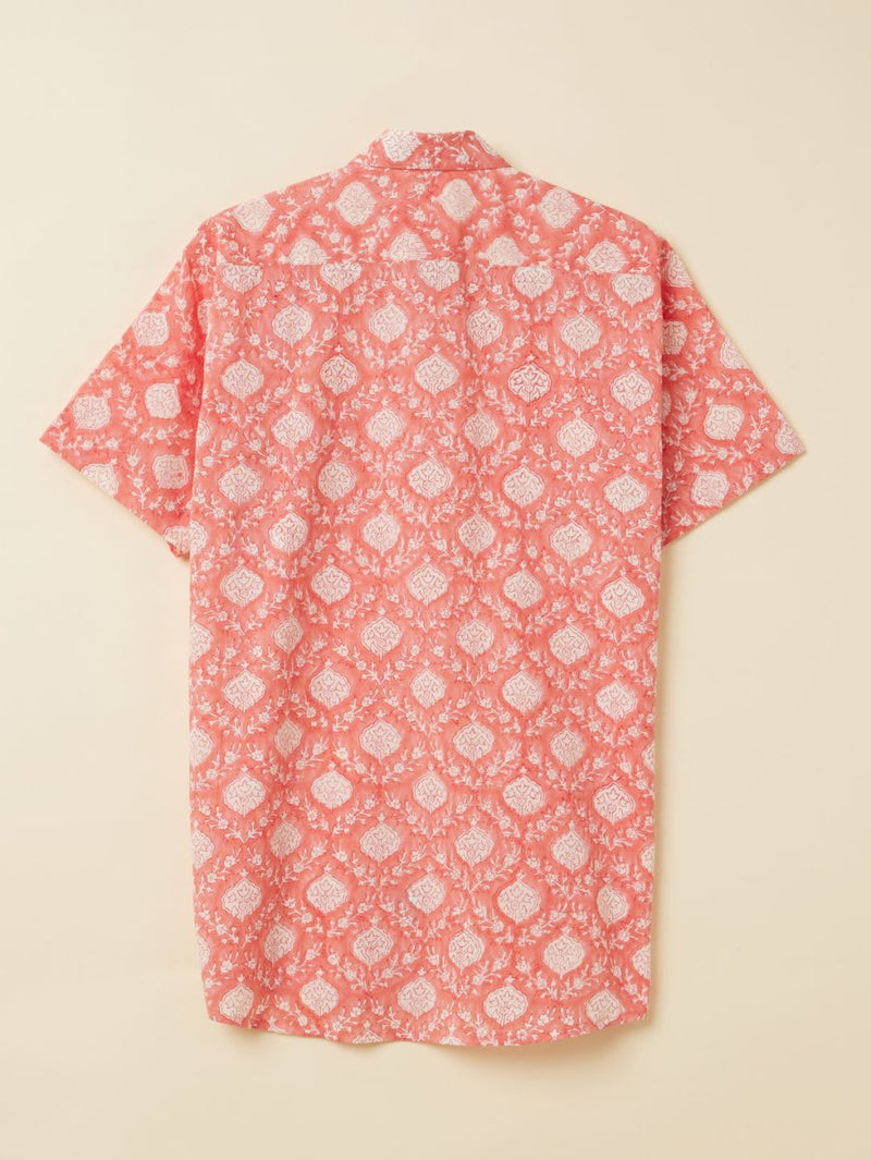 Buy Summer Coral Handblock Printed Shirt | Shop Verified Sustainable Mens Shirt on Brown Living™