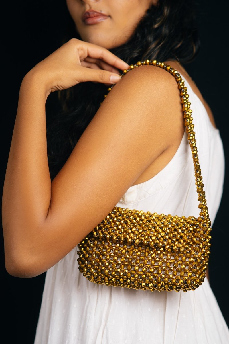 Buy Sunehri Baguette| Womens Handbag | Crystal glass beaded | Shop Verified Sustainable Womens Handbag on Brown Living™