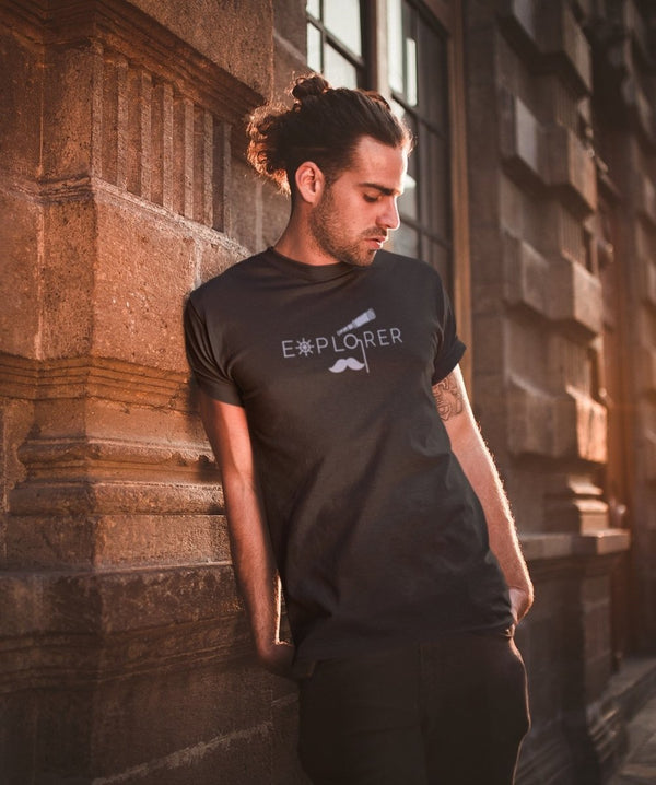 Buy Sustainable T-Shirt | Recycled Plastic + Recycled Cotton Blend | Explorer Design (Black) | Shop Verified Sustainable Mens Tshirt on Brown Living™