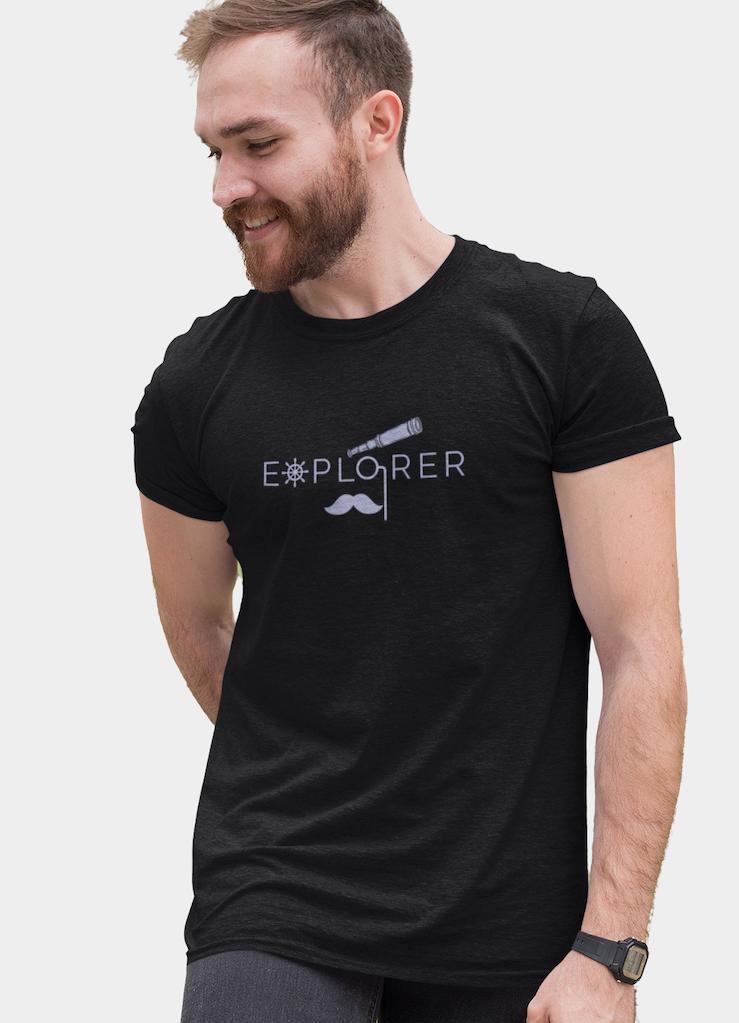 Buy Sustainable T-Shirt | Recycled Plastic + Recycled Cotton Blend | Explorer Design (Black) | Shop Verified Sustainable Mens Tshirt on Brown Living™